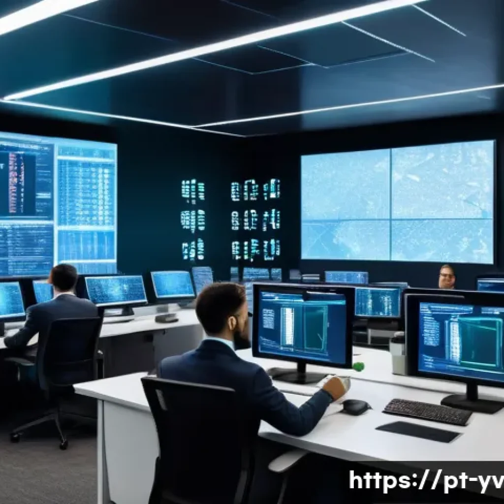 사례 분석  암호화 프로토콜을 통한 데이터 유출 방지 - A modern corporate office environment with diverse professionals collaborating on cybersecurity stra...