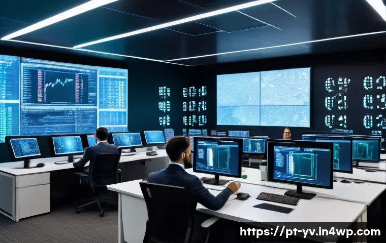 사례 분석 암호화 프로토콜을 통한 데이터 유출 방지 - A modern corporate office environment with diverse professionals collaborating on cybersecurity stra...