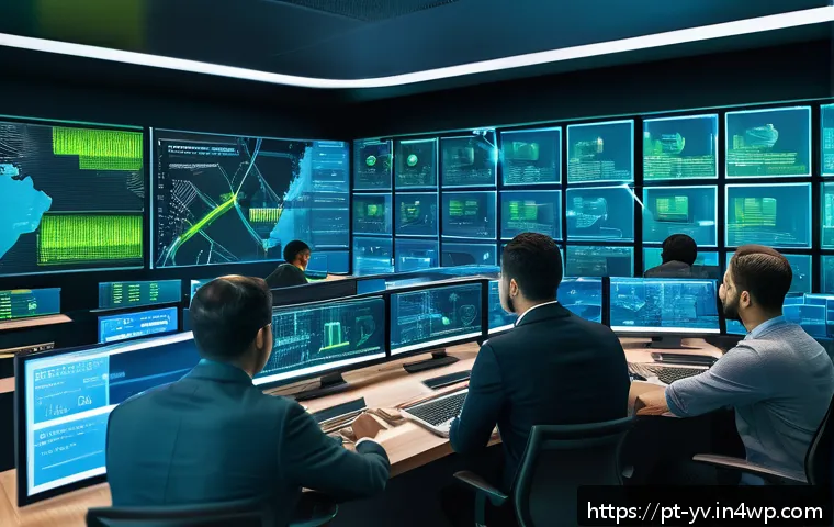 암호화 프로토콜을 위한 키 관리 방법 - A high-tech cybersecurity control room with diverse Brazilian professionals monitoring digital key m...