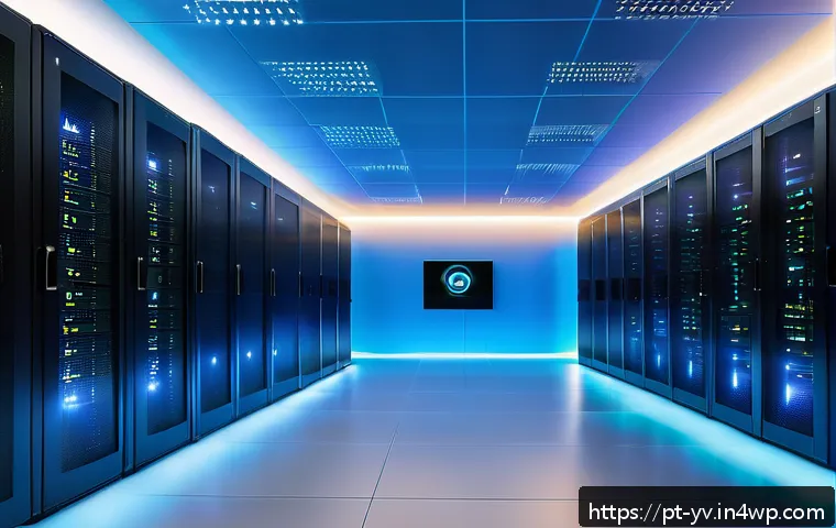 암호화 프로토콜을 사용하는 클라우드 서비스 비교 - A modern, sleek cloud storage data center room with glowing servers displaying AES-256 and TLS encry...