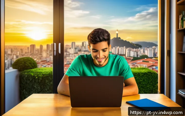 암호화 프로토콜의 간편화 및 자동화 방법 - A modern digital illustration of a young Brazilian professional using a laptop in a cozy home office...